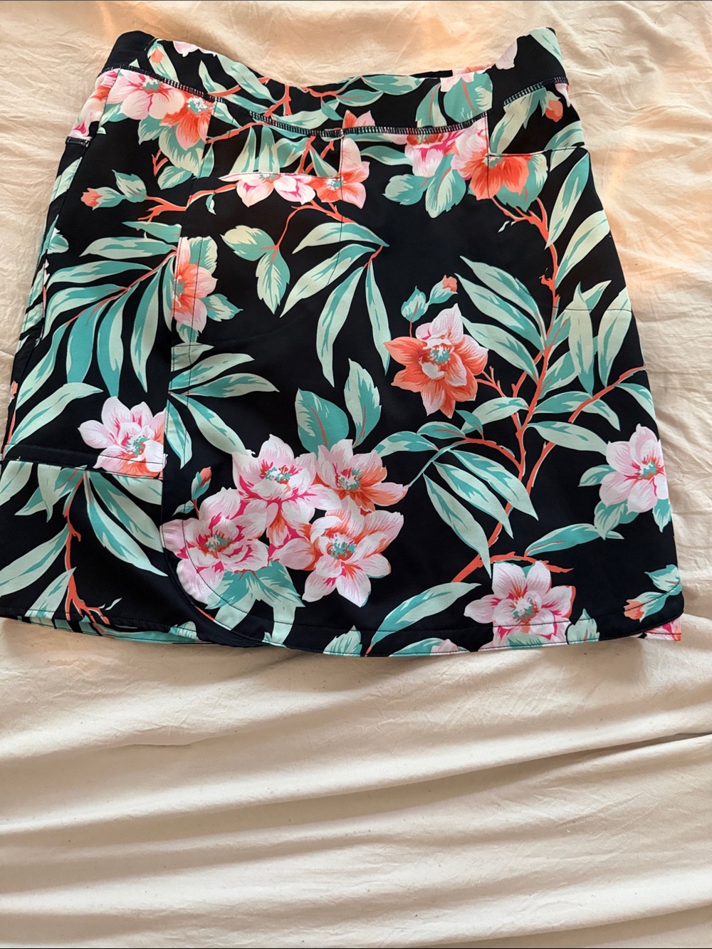 Tribal Black Floral Mini Skirt with Pink & Mint Accents